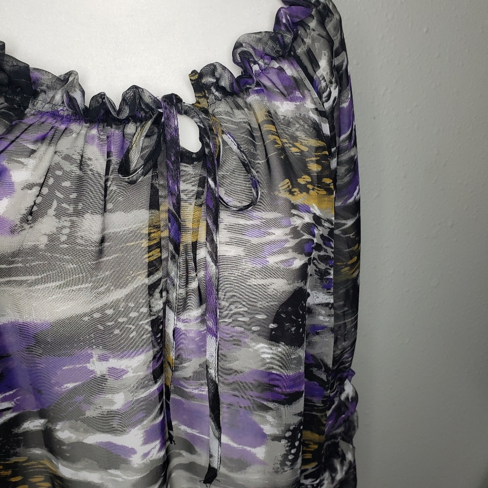 Romeo & Juliet couture sheer ruffled purple animal print blouse size small - Picture 9 of 11